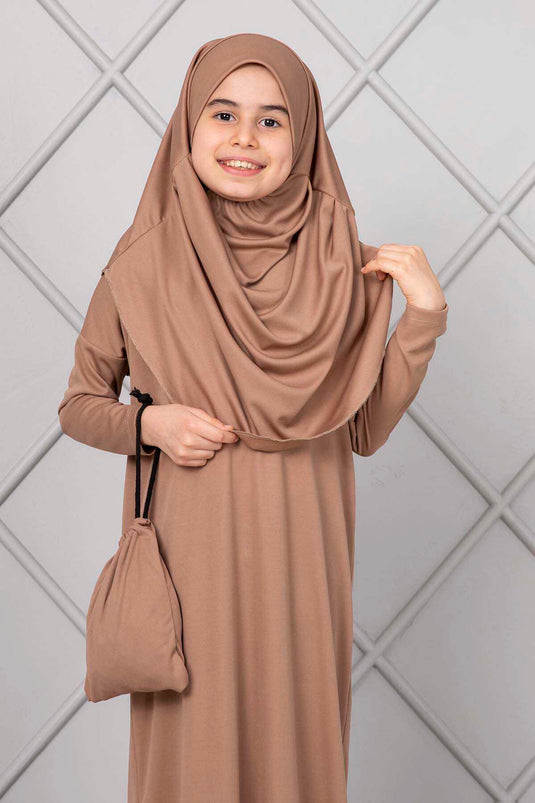 Robe de prière modeste pour enfant, couleur café au lait