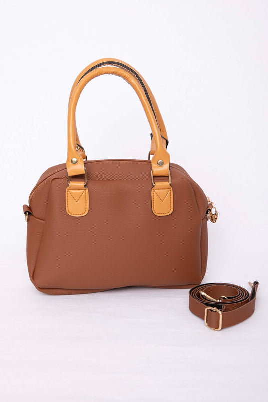 Multi-Compartment Zippered Hand & Shoulder Bag Tan