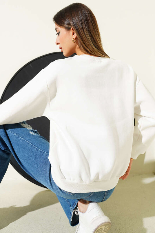 سويت شيرت كوبنهاغن مطبوع بثلاثة خيوط، لون بيج فاتح