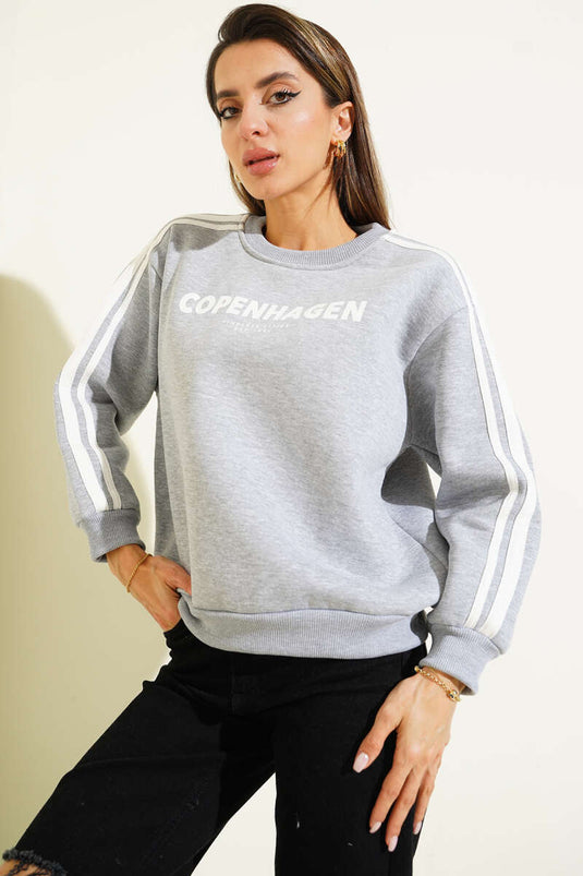سويت شيرت كوبنهاغن مطبوع بثلاثة خيوط رمادي