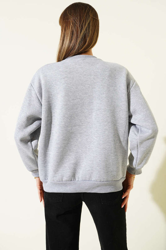 سويت شيرت كوبنهاغن مطبوع بثلاثة خيوط رمادي