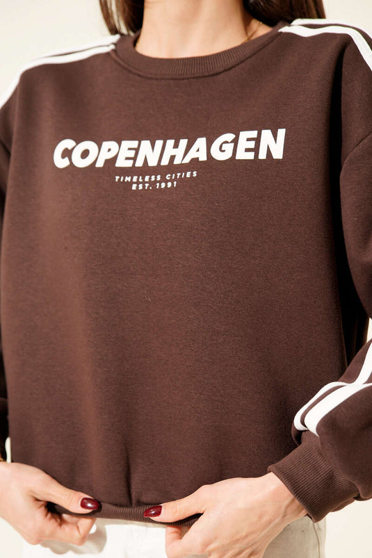 Sweat-shirt triple fil imprimé Copenhague marron