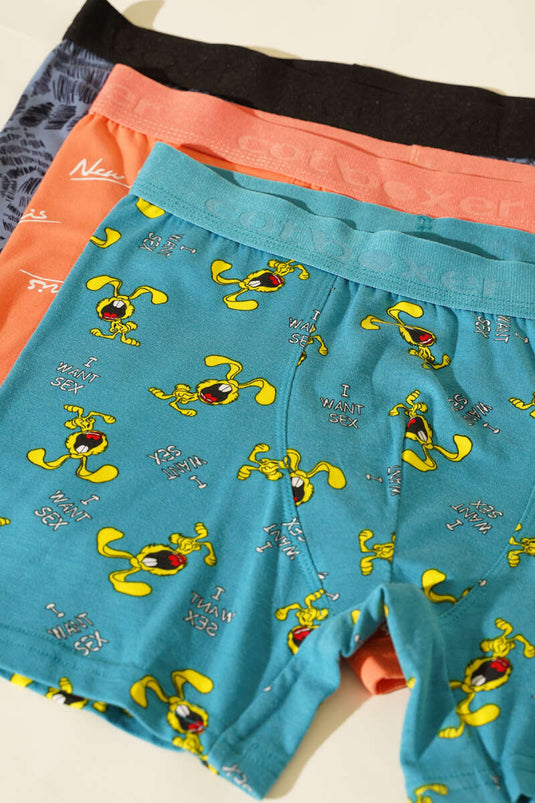 مجموعة سراويل بوكسر مطبوعة من الليكرا من كوت بوكسر، 3 قطع