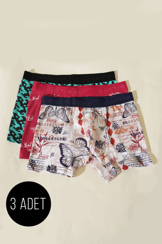 مجموعة سراويل بوكسر مطبوعة من الليكرا من كوت بوكسر، 3 قطع