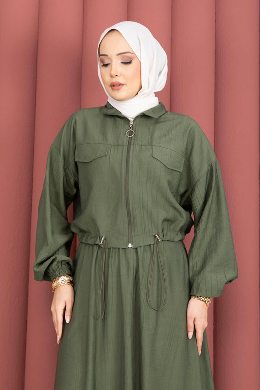 Ensemble sport crop veste et jupe kaki