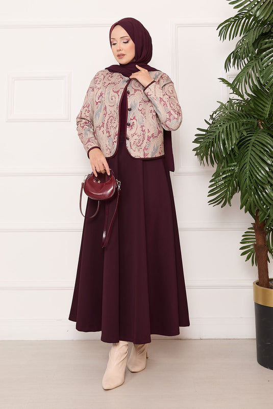 بدلة جاكيت قصير وتنورة بورغندي