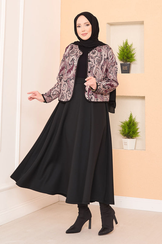 Cropped Jacket Skirt Set Black