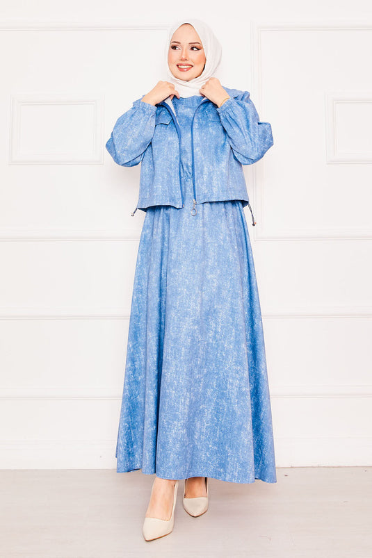 Cropped Double Hijab Dress Set Light Blue