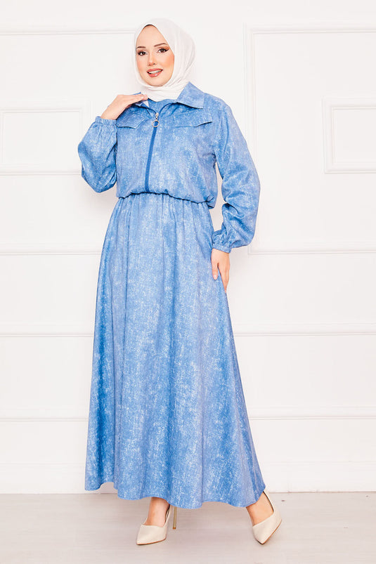 Cropped Double Hijab Dress Set Light Blue