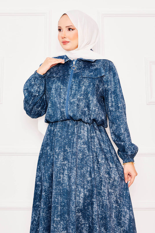 Cropped Double Hijab Dress Set Indigo