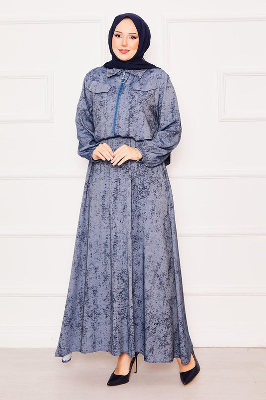 Cropped Double Hijab Dress Set Navy Blue
