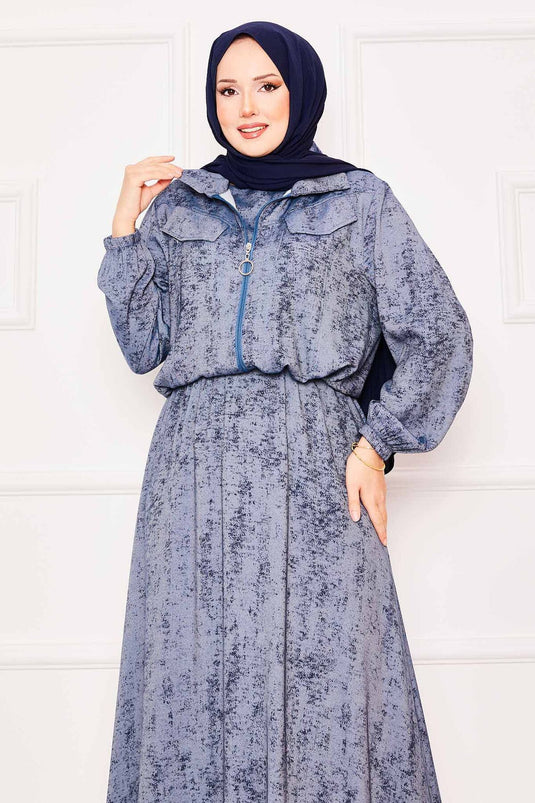 Cropped Double Hijab Dress Set Navy Blue