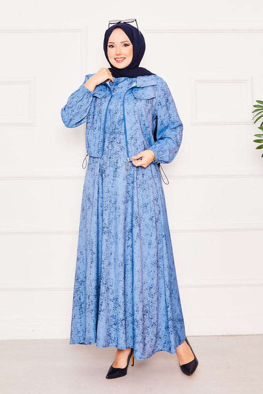 Cropped Double Hijab Dress Set Blue