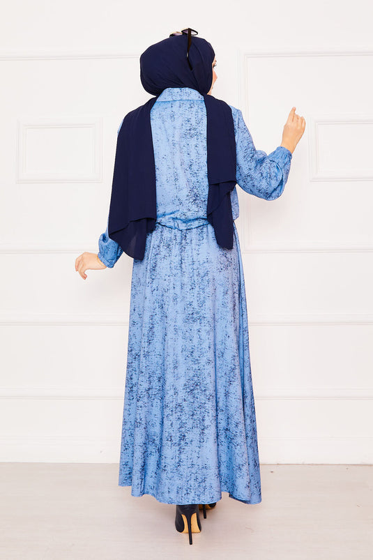Cropped Double Hijab Dress Set Blue