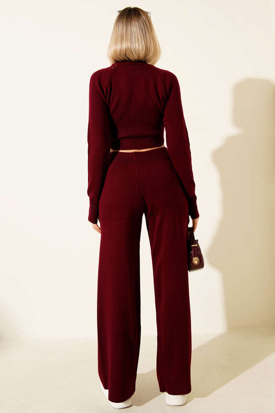 Ensemble deux pièces court en maille bordeaux