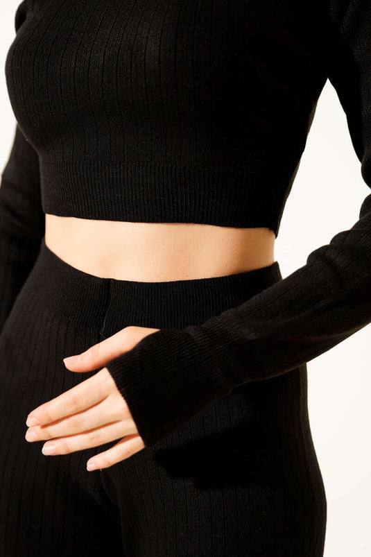 Crop Knit Two-Piece Set, Black
