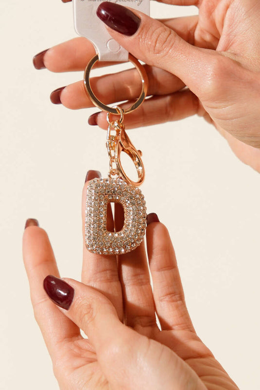D Harfli Taşlı Anahtarlık