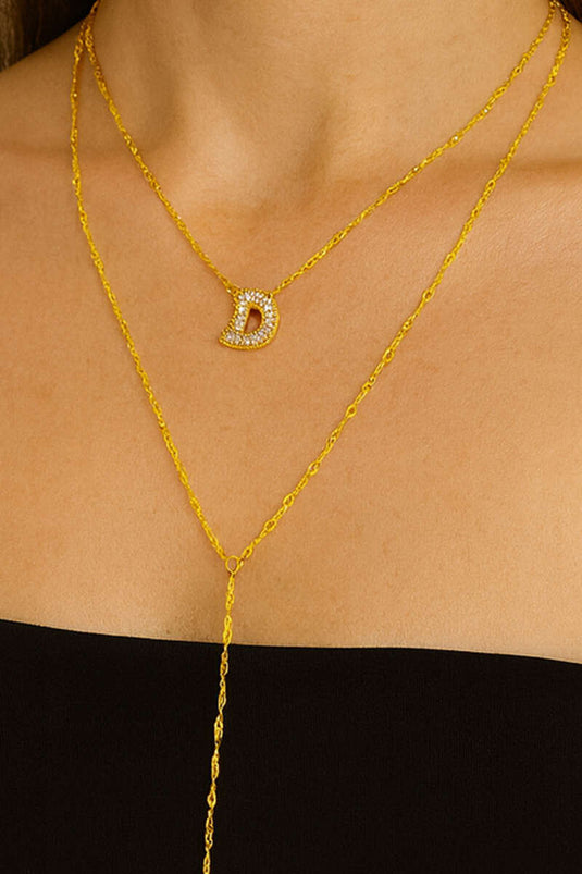 D Harfli Zincir Kolye Gold