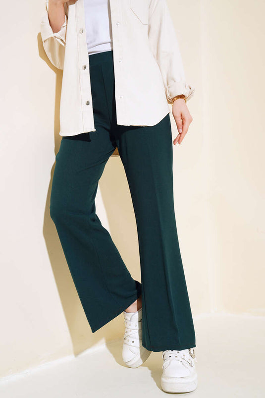 بنطلون مزدوج ذو قاع جرسي باللون الأخضر الزمردي