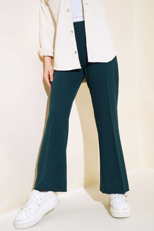 بنطلون مزدوج ذو قاع جرسي باللون الأخضر الزمردي