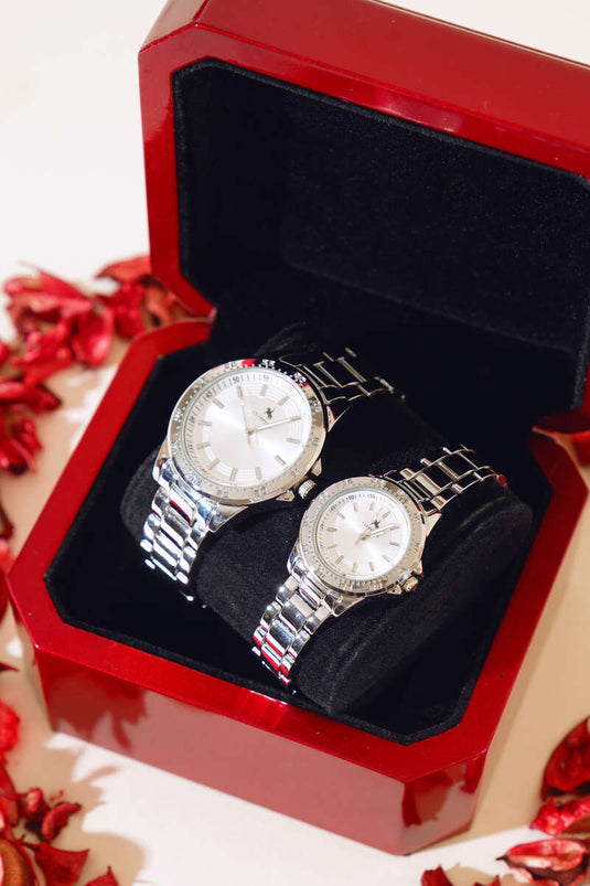 Montre-bracelet pour couple amoureux en argent avec chiffres des minutes
