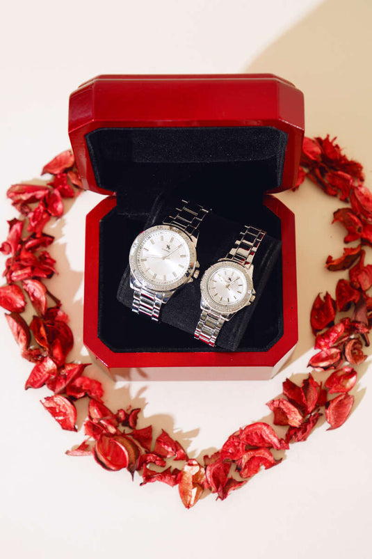 Montre-bracelet pour couple amoureux en argent avec chiffres des minutes