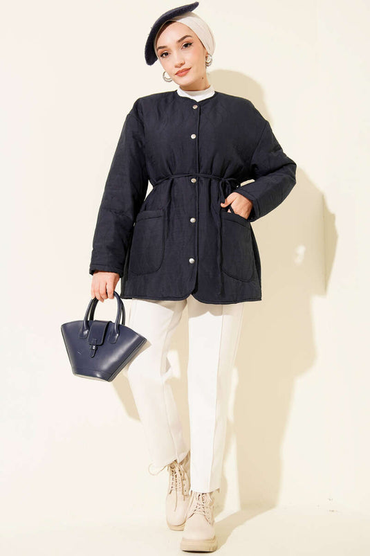 Dalga Desen Çıtçıtlı Ceket Lacivert