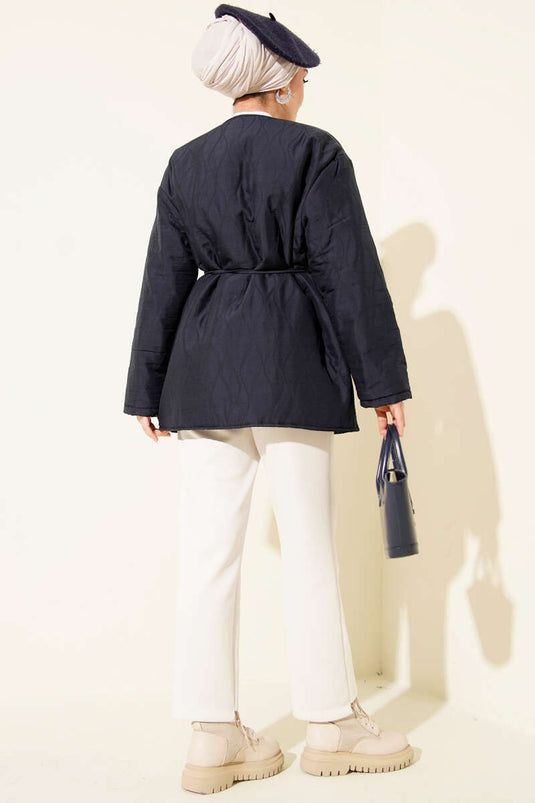 Dalga Desen Çıtçıtlı Ceket Lacivert