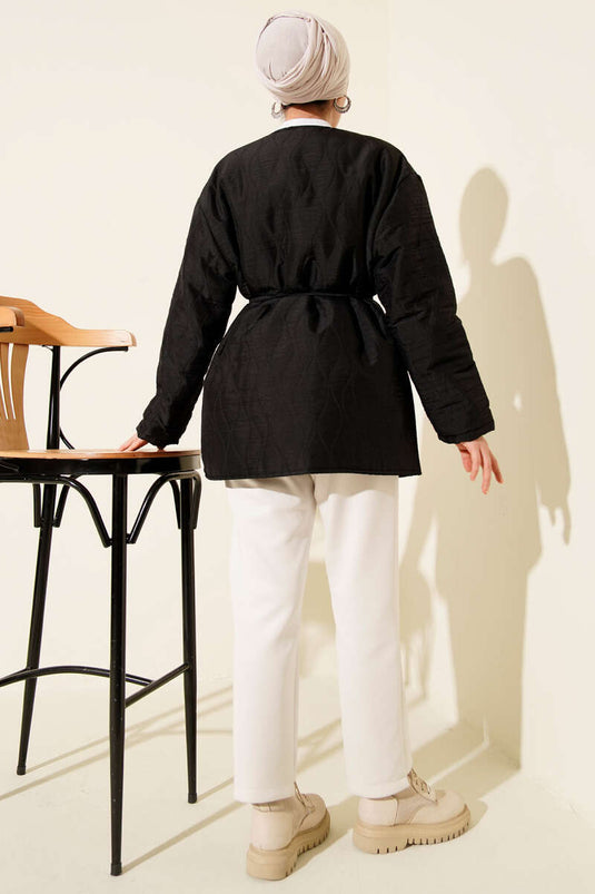 Dalga Desen Çıtçıtlı Ceket Siyah