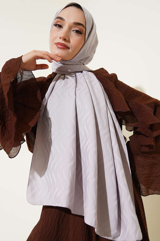 Dalga Desen İpeksi Jakar Şal Açık Gri