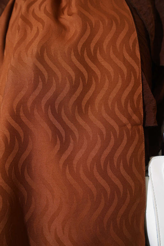 Dalga Desen İpeksi Jakar Şal Kahve