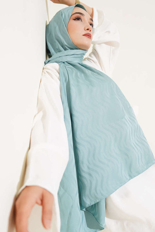 شال جاكار حريري بنقشة موجة بلون النعناع