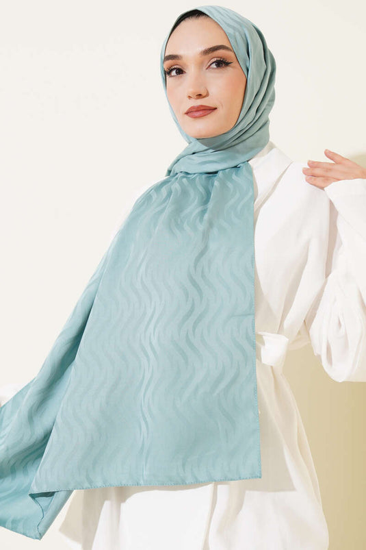 شال جاكار حريري بنقشة موجة بلون النعناع