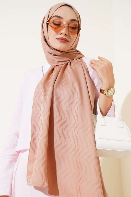 Dalga Desen İpeksi Jakar Şal Soft Kahve