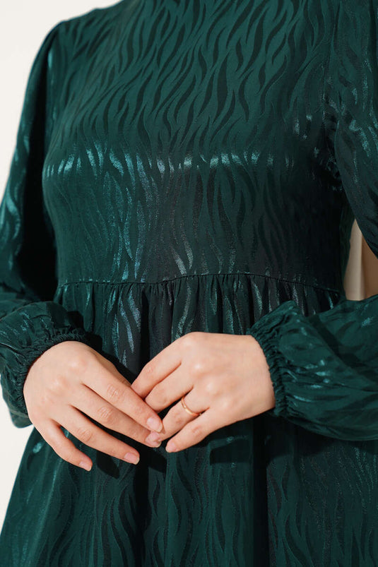 Robe Jacquard Motif Vague Émeraude