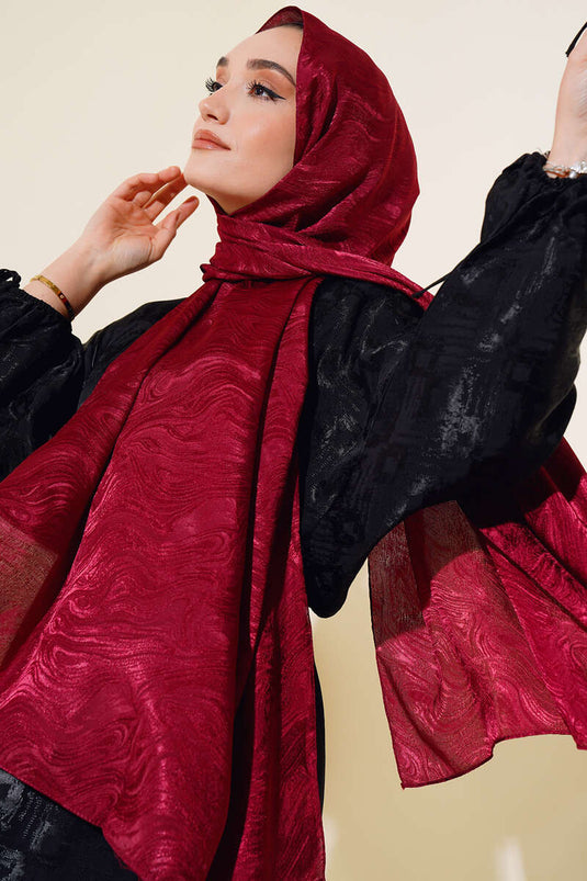 Wave Pattern Jacquard Melisa Shawl Burgundy