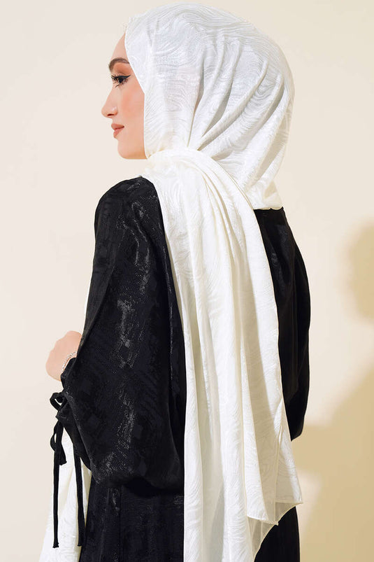 Wave Pattern Jacquard Melisa Shawl Ecru