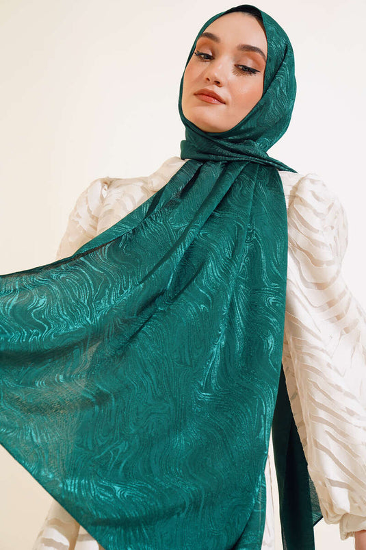 Wave Pattern Jacquard Melisa Shawl Emerald