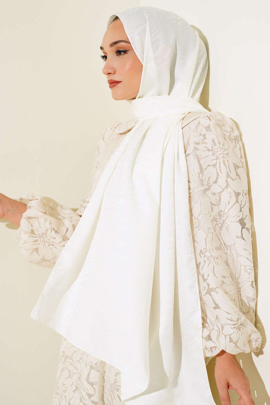 Wave Pattern Jacquard Shawl Ecru