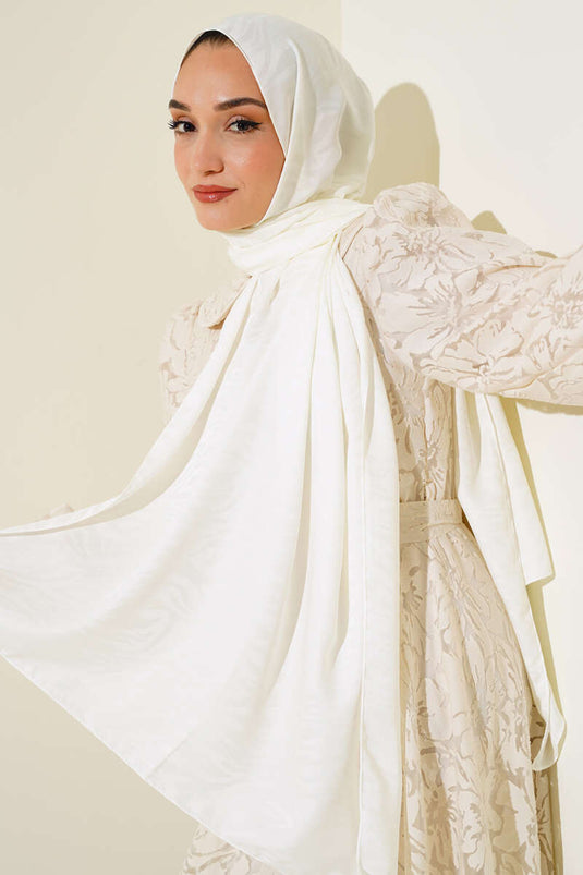 Wave Pattern Jacquard Shawl Ecru