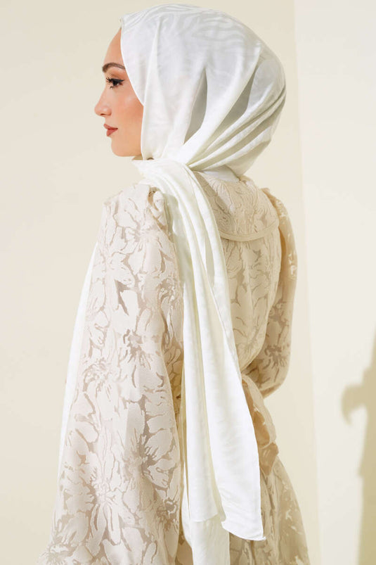 Wave Pattern Jacquard Shawl Ecru