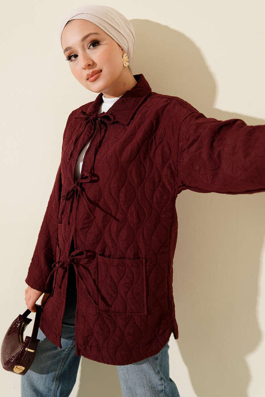 Dalga Desen Kapitone Ceket Bordo