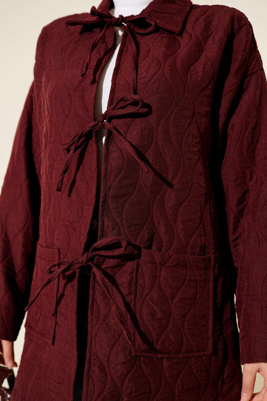 Dalga Desen Kapitone Ceket Bordo