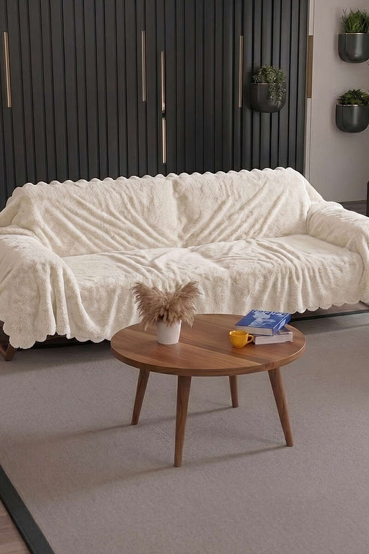 Wave-Edged Sofa Cover Ecru