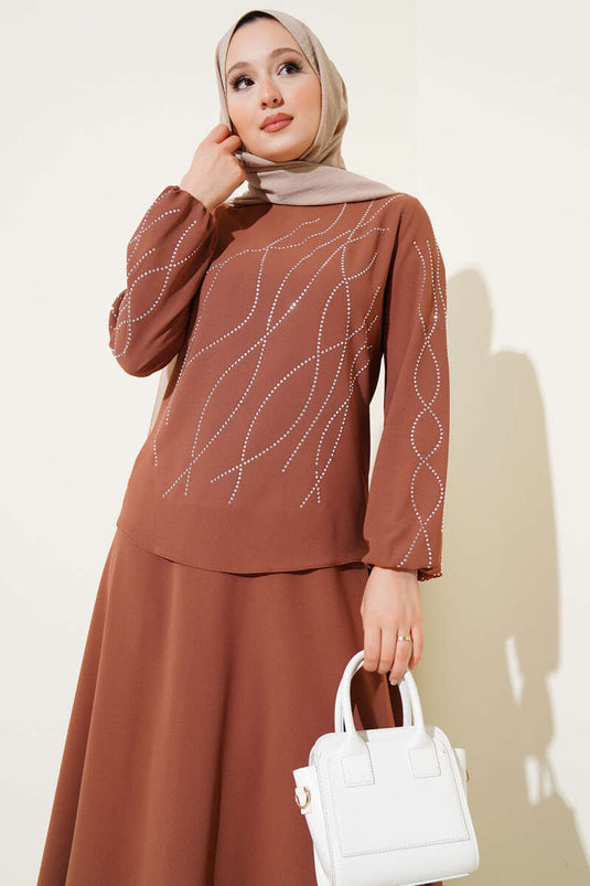 Dalgalı Taşlı Etekli İkili Takım Taba