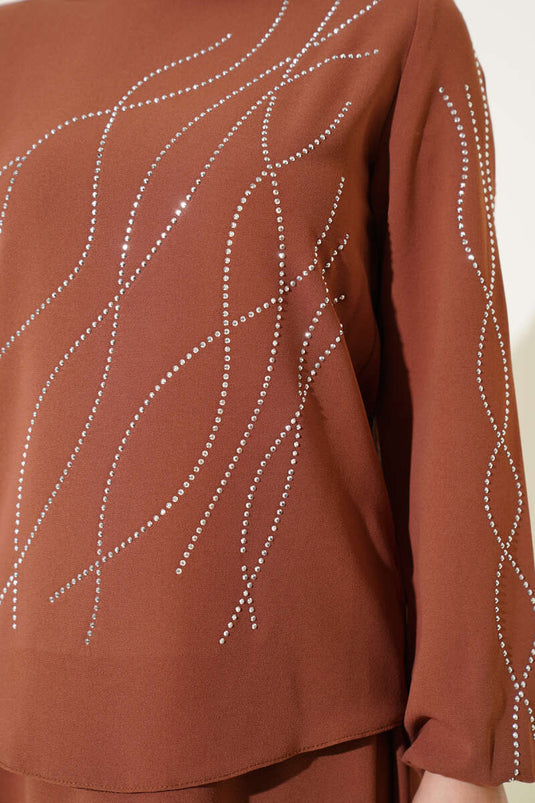 Dalgalı Taşlı Etekli İkili Takım Taba