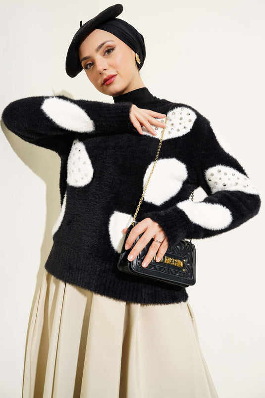 سترة لؤلؤية بنقشة دلماسية بيضاء