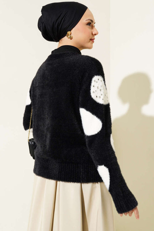 سترة لؤلؤية بنقشة دلماسية بيضاء