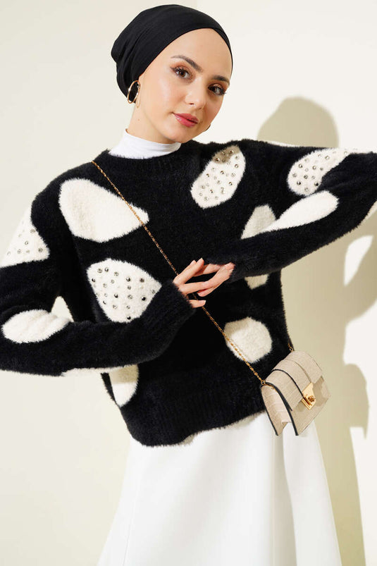 سترة لؤلؤية بنقشة دلماسية سوداء