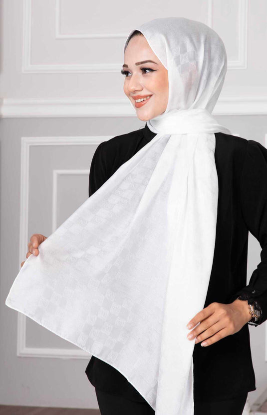 Lady Patterned Hijab Scarf White